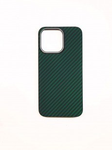 Чехол-накладка Карбон для Apple iPhone 13 Pro (зеленый) с металлическим ободком