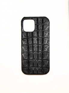 Чехол-накладка кожа крокодил (туловище) для Apple iPhone 12 (черный)