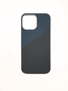 Чехол-накладка Карбон для Apple iPhone 13 Pro Max (черно-синий) с металлическим ободком
