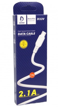 Кабель DENMEN D23V Micro USB 2м 2.1A белый