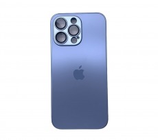 Чехол стеклянный-матовый для iPhone 13 Pro Max с защитой камеры (MagSafe) голубой