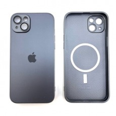 Чехол стеклянный-матовый для iPhone 14 с защитой камеры (MagSafe) черный