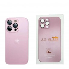 Чехол стеклянный-матовый для iPhone 14 Pro с защитой камеры (MagSafe) розовый