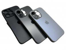 Чехол стеклянный для iPhone 13 Pro Max с защитой камеры (MagSafe) синий