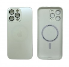 Чехол стеклянный-матовый для iPhone 12 Pro с защитой камеры (MagSafe) белый