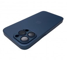 Чехол стеклянный для iPhone 14 Pro с защитой камеры (MagSafe) синий