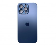 Чехол стеклянный-матовый для iPhone 13 Pro Max с защитой камеры (MagSafe) синий