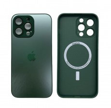 Чехол стеклянный для iPhone 14 Pro с защитой камеры (MagSafe) зеленый