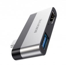 Адаптер-переходник BOROFONE DH2 Type-c to USB 3.0 + HDMI (серебряный)