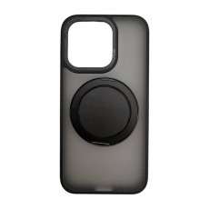 Чехол для iPhone 15 Pro с магнитным кольцом и подставкой черный