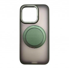 Чехол для iPhone 15 Pro с магнитным кольцом и подставкой зеленый