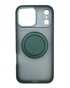 Чехол для iPhone 17 Pro Max с магнитным кольцом и подставкой зеленый