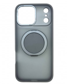 Чехол для iPhone 17 Pro с магнитным кольцом и подставкой серый