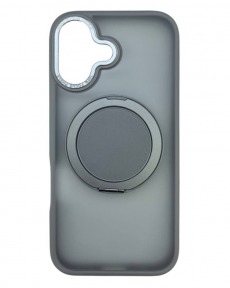 Чехол для iPhone 17 с магнитным кольцом и подставкой серый