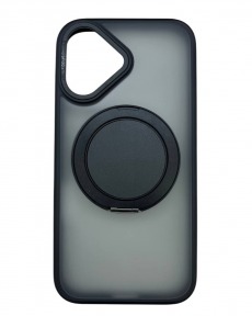 Чехол для iPhone 16 с магнитным кольцом и подставкой черный