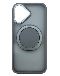 Чехол для iPhone 16 с магнитным кольцом и подставкой серый