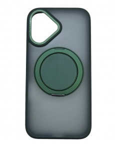 Чехол для iPhone 16 с магнитным кольцом и подставкой зеленый