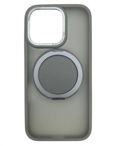 Чехол для iPhone 16 Pro Max с магнитным кольцом и подставкой серый