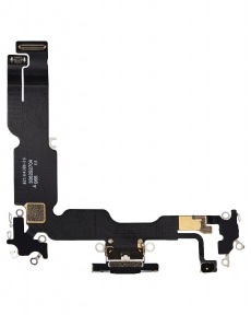 Шлейф для iPhone 15 Plus на системный разъем, микрофон, черный, OEM