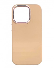 Чехол Apple iPhone 14 Pro Silicone Case с металлическими кнопками и рамкой персиковый