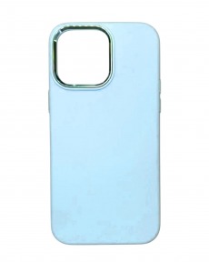 Чехол Apple iPhone 14 Plus, 15 Plus Silicone Case с металлическими кнопками и рамкой голубой