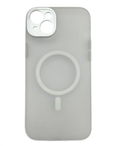 Чехол для Apple iPhone 14 Plus, 15 Plus (с металлическими кнопкамии и защитой камеры) MagSafe (белый)