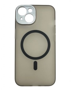 Чехол для Apple iPhone 14 Plus, 15 Plus (с металлическими кнопкамии и защитой камеры) MagSafe (черный)