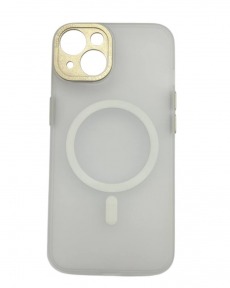 Чехол для Apple iPhone 14 Plus, 15 Plus (с металлическими кнопкамии и защитой камеры) MagSafe (золотой)